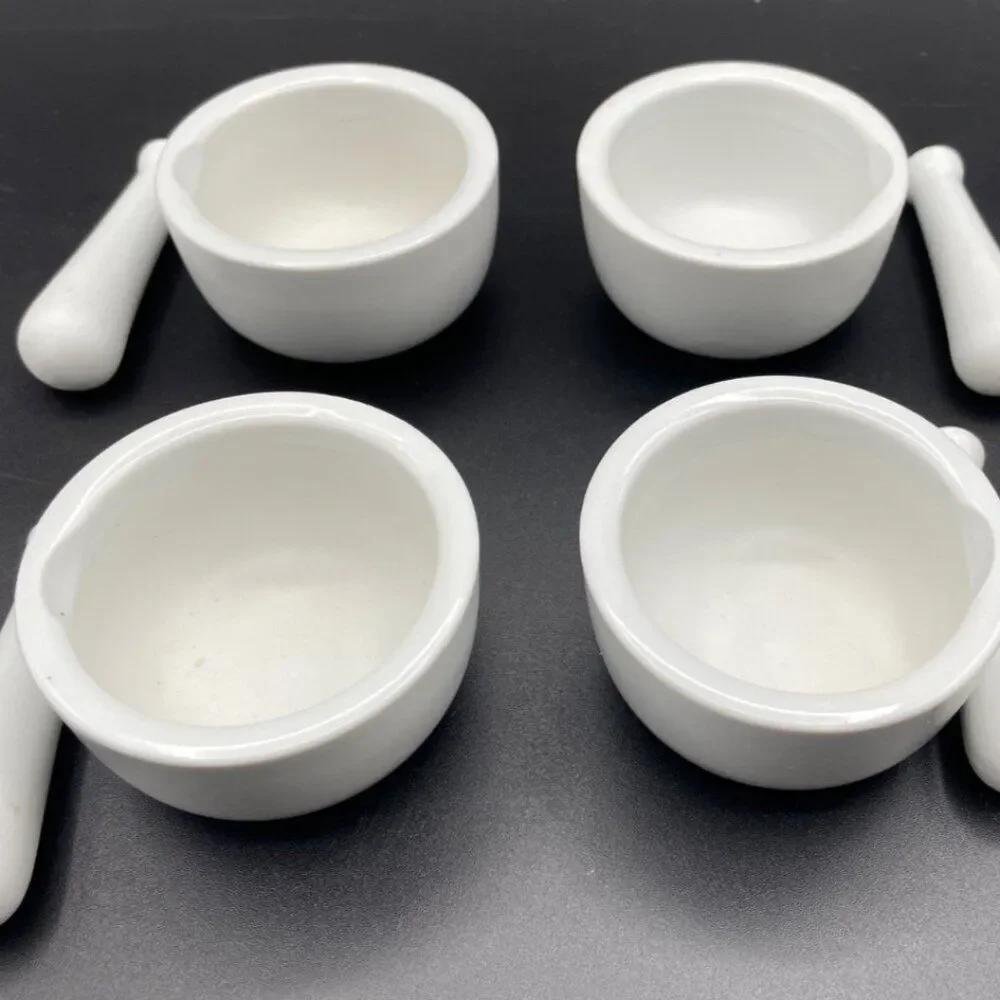 Set of 4 HIC Kitchen Small Mortar and Pestle Set Fine White Porcelain 2.75